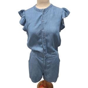 Joes‎ Jeans Medium Blue Chambray Flutter Sleeve Romper Sz M Preppy Summer NWOT